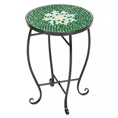 Sturdy Mosaic Accent Table Black Metal Frame Side Table Terrace Bistro Table • $29.99