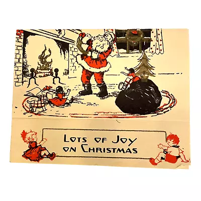 Vintage Christmas Card Lots Of Joy On Christmas Santa Fireplace Toys Made In USA • $6