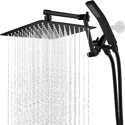 Black 8 In Metal Rainfall Shower Head With Handheld Spray Combo Extension Arm • $48.98