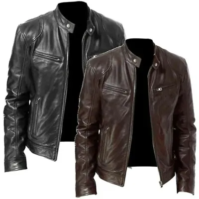 Cafe Racer Biker Leather Jacket Black & Brown Soft Sheep Skin Leather • $55.99