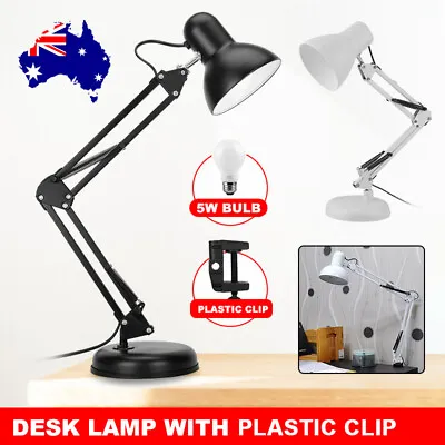 Adjustable Base Clamp Swing Arm LED Desk Lamp Bedside Reading Table Light & Bulb • $25.95