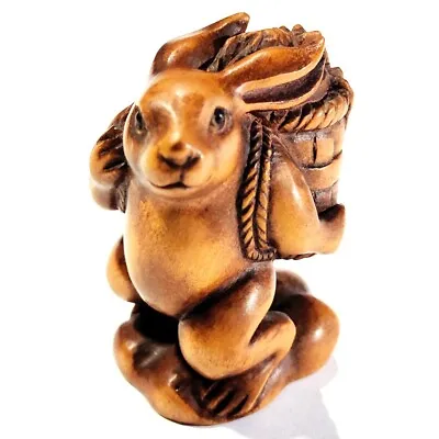F003 - Collectible 30 Years Old 2   Hand Carved Boxwood Netsuke - Rabbit • £35.99