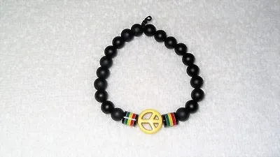 $12.42 • Buy Rasta Beads Colors Peace Sign Charm Bracelet Jewelry Green Red Yellow Rastafari