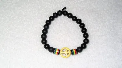 Rasta Beads Colors Peace Sign Charm Bracelet Jewelry Green Red Yellow Rastafari • $13.40