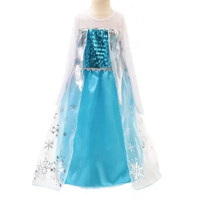 Girl Elsa Princess Costume Cosplay Dress Halloween Party Gown Blue Halloween 6Y • $16.99