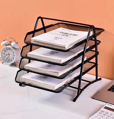 Metal Filing Letter Tray 4 Tier Office Desktop A4 Paper Document Holder Storage • £9.95