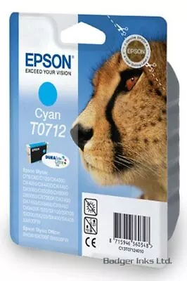 £16.98 • Buy T0712 Cyan Epson Original Printer Ink Cartridge Cheetah Ink C13T07124010