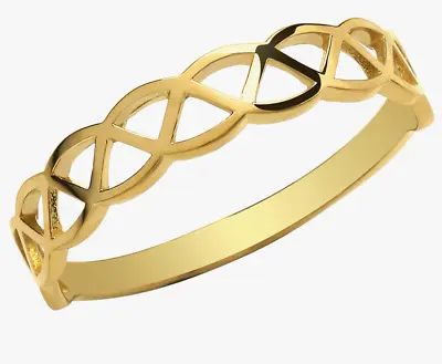 9ct Gold  Ring Celtic 4mm Band Wedding 9 Carat Yellow Gold  Size P • £84.94