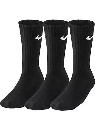 3-Pack Unisex Nike BLACK Cotton Cushioned Crew Socks Men's M6-8/L9-12 • $21.99