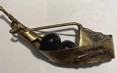 Vintage Curtis Jere Style Braised Brass & Glass Beads Artisan Leaf Brooch Pin • $32