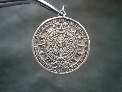 Large Maya Aztec Calendar Vintage Sterling Silver Charm Pendant  3.4g • $19.50