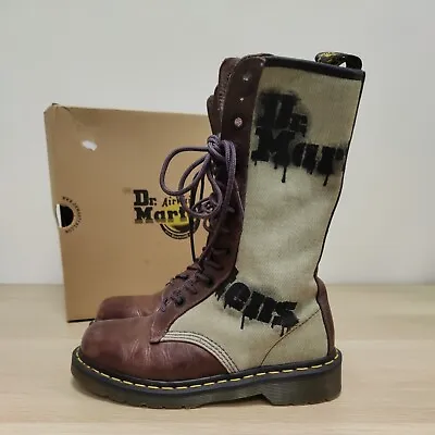 Dr Martens 1914 Eye Hole Horror Print High Boots Brown 1C53 Mid Calf UK 4 EU 37 • £159.98