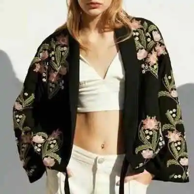 Zara Embellished Floral Kimono With Bow Closure Size US S/M  • $59