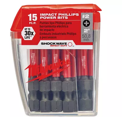 Milwaukee #2 Philips Shockwave 2 In. Impact Durability Steel Driver Bits-15 Pack • $19.69