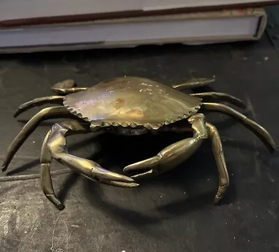 Vintage Brass Metal Crab Jewelry Trinket Holder Ashtray With Hinged Lid • $29.99