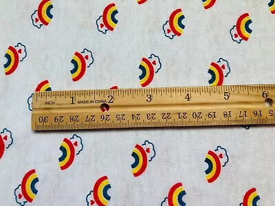 Vintage 69  White Cotton Jersey Fabric Covered W Colorful Rainbows Over 3 Yards • $6