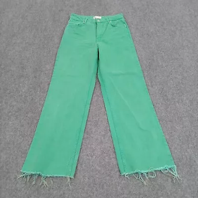 Zara Jeans Women Size 6 (28x29) Green Denim Bootcut Frayed Ends High Rise Casual • $27.99