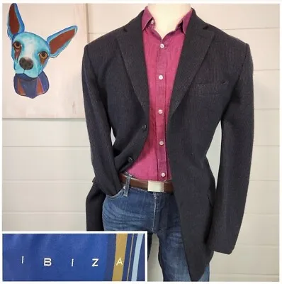 Ibiza Mens Three Button Blazer Blue Textured Wool Cashmere Sport Coat Size 44L • $72.95