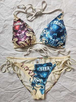 Ed Hardy Swimsuit Multicolor Bikini Love Kills Slowly 2 Piece Swimwear Size L • $99