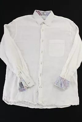 Peter Millar Shirt Mens Medium White Linen Long Sleeve Button Up • $27