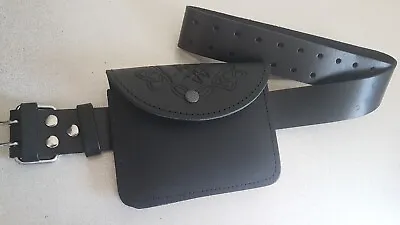 Kilt Belt Pouch Black Pure Leather Celtic Embossed & Leather Belt 2  Wide  • £14.99