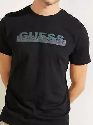 GUESS Men's T Shirt MBBI40KAVR0 FRONT Logo APEX  Black Reflective  • £36.99