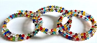 Multicoloured  4mm Crystal Faceted Beads On Adjustable Memory Wire Bracelet • £2.49