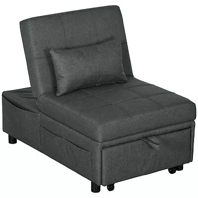 HOMCOM Folding Sofa Bed Adjustable Single Sleeper W/ Pillow Side Pocket Grey • £195.99