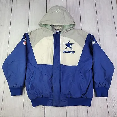 VTG 90s NFL Apex One Proline Dallas Cowboys Winter Hooded Jacket Coat Size Large • $79.95