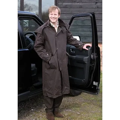 Jack Orton Brown Beckenham Stockman Cape Long Wax Jacket Coat Mac Mens Medium • £48.99