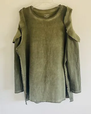 Lane Bryant Cold Shoulder Ruffle Sweater Dark Green Plus Size Long 18/20 • £19.28