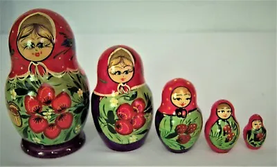 Vtg Russian Wood Hand Painted Nesting Dolls Matryoshka Babushka Set Of 5 Kitschy • $39.99