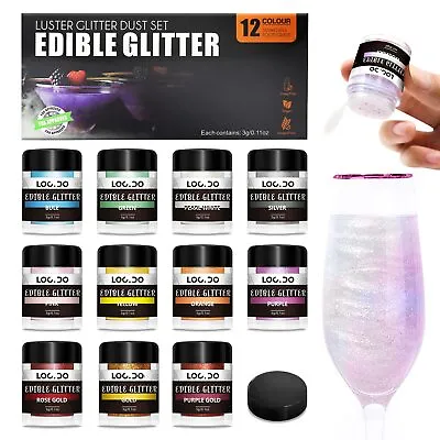 Edible Glitter 11+1 Colors Set Food Grade Luster Dust Edible Glitter For Drin... • £38.16