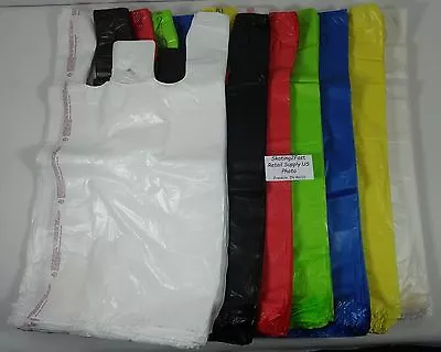 Qty. 200 Plastic T-Shirt Bags Retail Handles 11.5  X 6  X 21  Variety Of Colors • $20.99