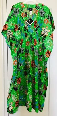 ECHO New York Floral Beach Cover Up Caftan Lime Green New With Tag • $55