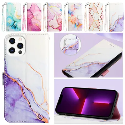 $17.26 • Buy For IPhone 14 13 12 11 Pro Max XS XR 8 7 6 Marble Leather Flip Wallet Case Cover