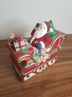 Christmas Cookie Jar Santa Sleigh Susan Winget Over The Housetops Hand Painted • $46.99