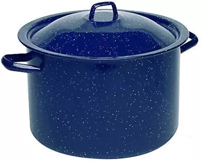 USA 4-Quart Blue Speckled Enamel Stock Pot With Lid • $14.32