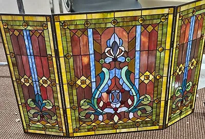 Chloe Tiffany Stained Glass Mission Fleur-De-Lis Fireplace Screen ONE THIS PRICE • $215.99