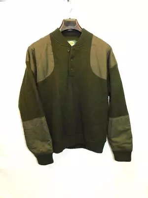 Cabela's L Dark Green Wool Shooting Sweater Lined Wind Stopper Button Henley Lg • $39.94