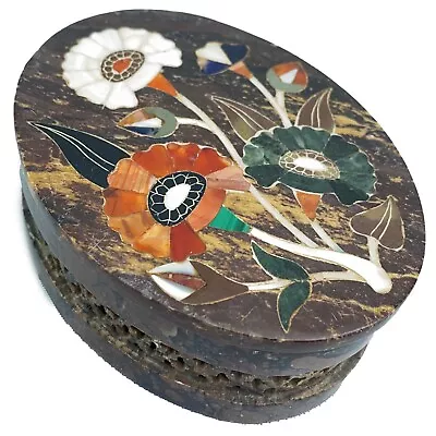 £29.66 • Buy VTG Trinket Box Oval  With Lid Rectangle Fretwork Rose Mother Of Pearl Inlaid