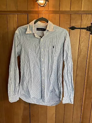 RALPH LAUREN Blue & White Striped Long Sleeve Classic Fit Shirt Size S • £20