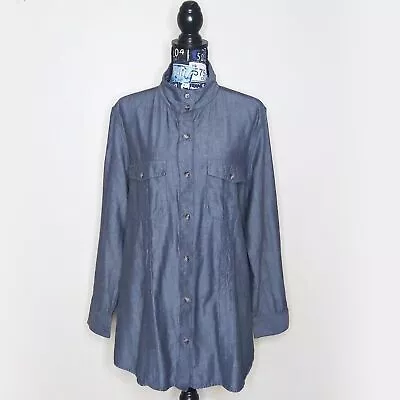 Vintage CC FILSON Chambray Button Down Shirt Mock Neck Lightweight Denim Size XL • $95