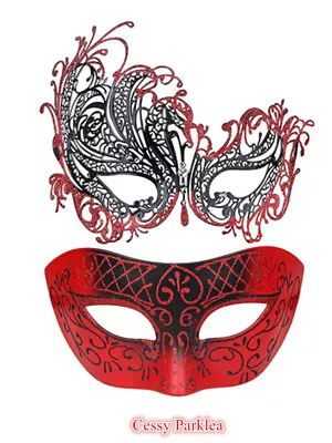 SN-F2-3 Luxury Couples Mysterious Black Red Venetian Masquerade Masks • $20.98