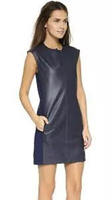 Vince. Size 4 Blue Marine Leather Block Shift Dress Lambskin Leather • $40