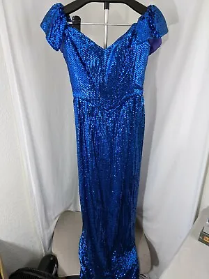 Vintage 80s 90s Alyce Designs Blue Fully Sequined Long Dress SZ 8 • $69.99