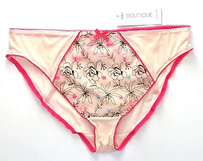 M&S Boutique Carissa Embroidered High Leg Knickers 10 12 14 & 18 PINK BNWT • £11.99