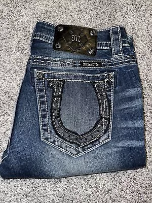 Miss Me Shorts Women 28 Horseshoe Rhinestone Signature Bermuda Dark Wash Denim • $35.10