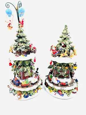 Musical Lighted Rotating Spinning Carousel Train Christmas Tree LOT 2 Vtg • $94.99