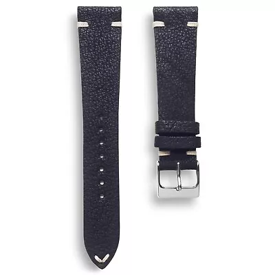 20mm Black Textured Top Grain Vintage  Italian Stitch Leather Watch Band Strap • $38